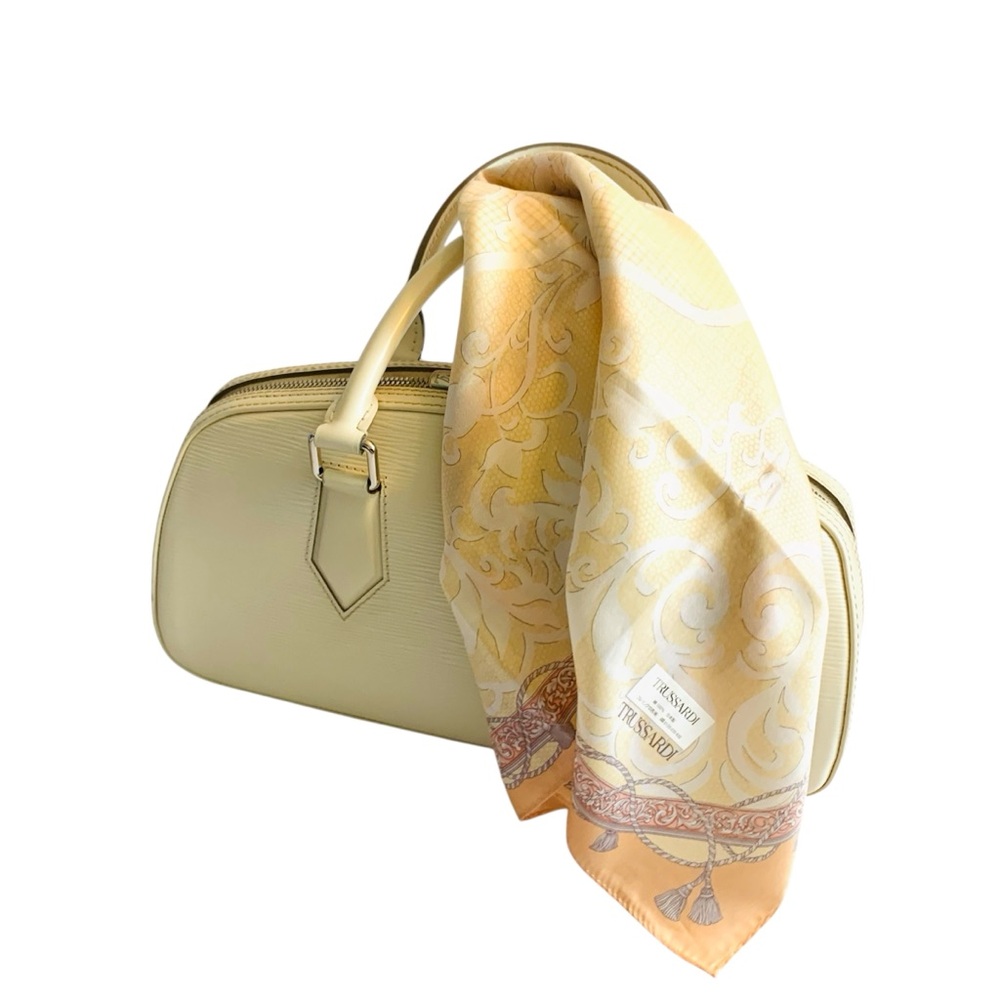 TRUSSARDI Soft Beige Peach Handkerchief Scarf Elegant Classic Italy 22.5" NWT